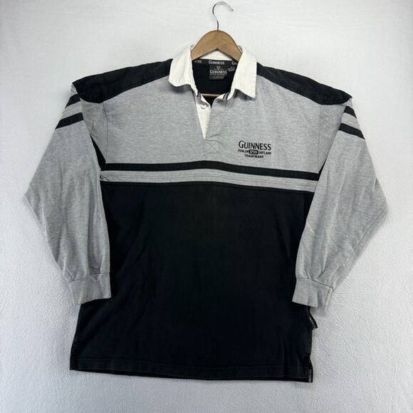 Vintage Guinness Rugby Shirt Men's large Black Gray Embroidered Beer Thick 90s - Picture 2 of 9